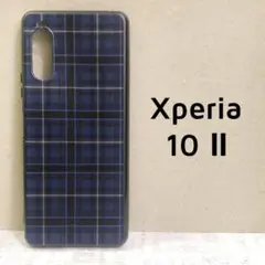 Xperia 10 Ⅱ ケース ブルー チェック カバー