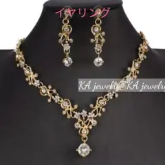 ❀2点セットイヤリングu0026ネックレス ジルコニア ウェディングアクセサリーゴールド