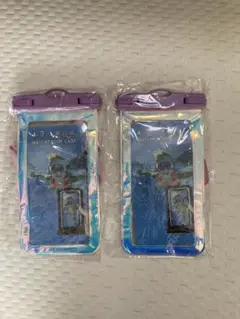 スマホ防水ケース　ストラップ付　2個セット　パープル　ピンクオーロラ　新品未開封
