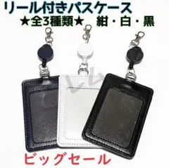 ♠ビッグセール♠☆全3色☆リール付き パスケース　黒　紺　白