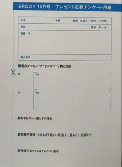 BRODY 10月号 プレゼント応募アンケート用紙 1枚