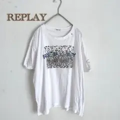 【REPLAY/リプレイ】半袖　Tシャツ　プリント　ラメ　コットン　白　ヒョウ柄