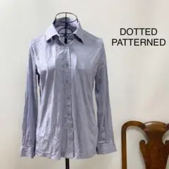 E 1998【くすみ青色ドット柄】総柄シャツ大人目レトロ小さなドット柄大人可愛い