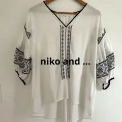 ニコアンド　コットン　ブラウス　刺繍　白　黒　L