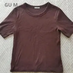 GU リブTシャツ 半袖 M ブラウン