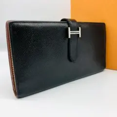 エルメス ベアン スフレ エプソン レザー 長財布 J刻印 黒×茶 j36c6