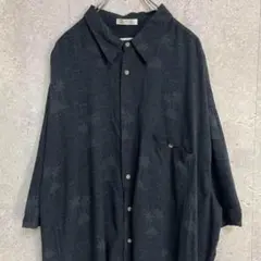 ピエールカルダン　テロテロ生地　総柄　ヤシの木　　　半袖　シャツ　古着　3XL