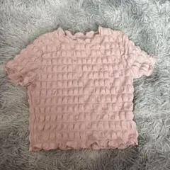 ピンク 半袖 Tシャツ フリルヘム