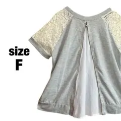 【美品】　刺繍　花柄　Tシャツ　レース　グレー　スリット　F　2way