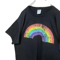 レインボー　rainbow 虹　port &company Tシャツ ブラック