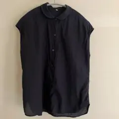 無印良品　ブラウス　半袖シャツ M ネイビー　フレンチスリーブ　MUJI