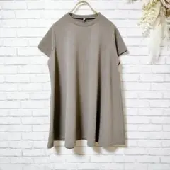 【美品】半袖チュニック フレア裾 トップス ワッフル生地 グレー Mサイズ