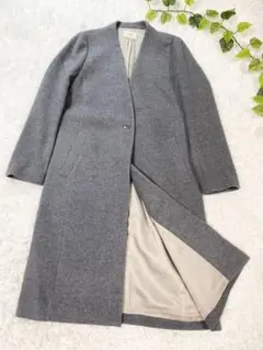 美品 IENAノーカラーコート チェスター グレー ウール 40 Lサイズ