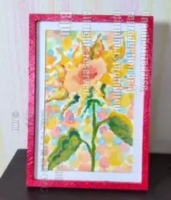 原画【地上の太陽】ハンドメイド 水彩画 ひまわり 赤いフレーム