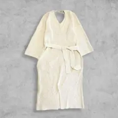 【良品】HAKUJI リブニットロング　ワンピース Vネック ベルト　ヘルシー