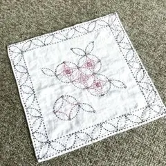 【ハンドメイド】刺し子布 白地 約30cm x 30cm