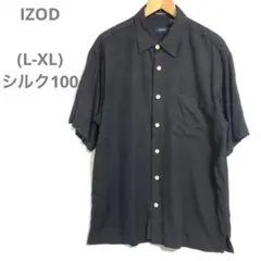 アイゾッド(L-XL)シルクシャツ　ウォッシャブル　半袖　黒　さらさら