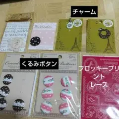 くるみボタン 花柄・ ドット柄、チャーム、 アイロン接着フロッキープリント