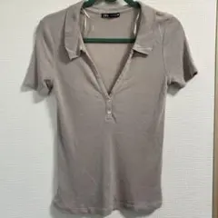 ZARA ベージュリブポロシャツ S
