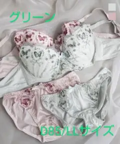 新品　クレット　clette　バタフライ刺繍ブラジャー＆ショーツセット　グリーン