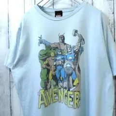 MARVEL AVENGERS アメコミ キャラクター Tシャツ 青系 L 古着