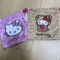 新品　ヒョウ柄　キティ　巾着　2点セット