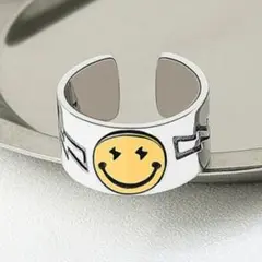 ◆新品◆S925黄色☆にこちゃんリング☆スマイリー☆ビンテージ風指輪