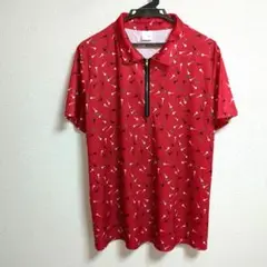 ハーフジップ赤ゴルフシャツ メンズXXL