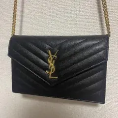 YSL サンローラン ショルダーバッグ チェーンウォレット 黒金