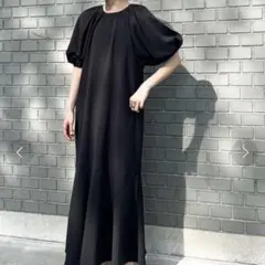 KBF タックバルーンスリーブワンピース　ブラック