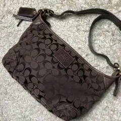 コーチ キャンバス レザー ショルダーバッグ 総柄 ブラウン