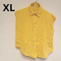 イエロー ノースリーブシャツ トップス ボタン XL