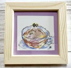 小さな原画　色鉛筆画　香るハーブティー　フレーム付き