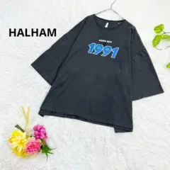 HALHAM 半袖　ロゴTシャツ　カレッジテイスト　ユニセックス　M 濃グレー