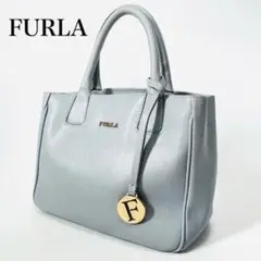 【良品】FURLA ブルーグレー ハンドバッグ トート ショルダー レザー