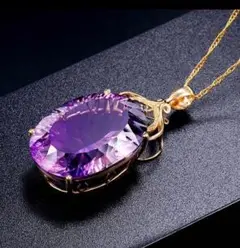 466 ゴールド ネックレス czダイヤ サージカルステンレス パープル水晶
