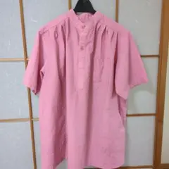 メンズピンク 半袖スタンドカラーシャツ