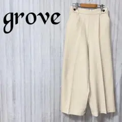 【グローブ】 ワイドパンツ ベージュ ウエストゴム 飾りボタン 裾広 ゆったり