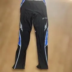 ASICS ブラック/ブルー タイツ サイドジッパー付き