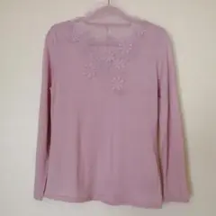 美品 カットソー ハイネック ニット 長袖 美品 刺繍 レース