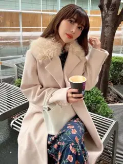 eimy istoire フェイクファーカラースリットロングコート