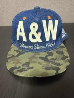 A&W デニム迷彩スナップバックキャップ