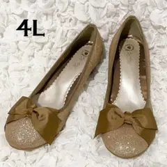 ✨美品 未使用品✨4L ゴールド グリッター パンプス リボン付き