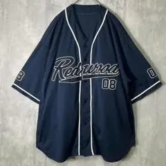 ビッグ刺繍 HIPHOP ベースボールシャツ メッシュ 紺 redwood