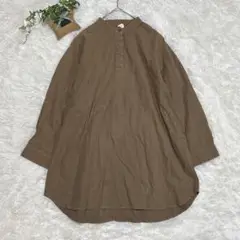 ロングシャツ バンドカラー ゆったり 綿100％ M ゆったりシルエット