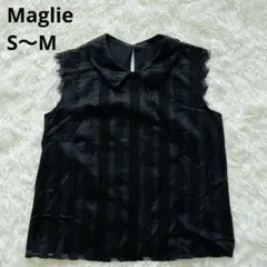Maglie【襟付きレースブラウス】ゆったり ノースリーブシャツ 裏地 黒 夏