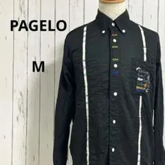 PAGELO☆長袖　シャツ　刺繍　綿100%　フロントボタン　M　春・秋　メンズ