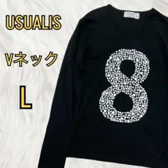 ✨美品✨USUALIS Vネック 長袖Tシャツ L　黒　カットソー　ブラック