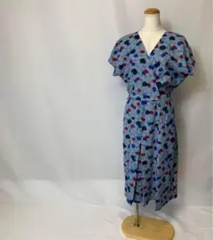 インポート　ハンドメイド　カシュクール　半袖　柄　ワンピース　プリーツ
