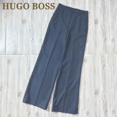 HUGO BOSSカシミヤ混ワイドパンツ グレーストライプカジュアルスラックス